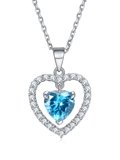 Sea blue [March] 925 Sterling Silver Birthstone Heart Dainty Necklace